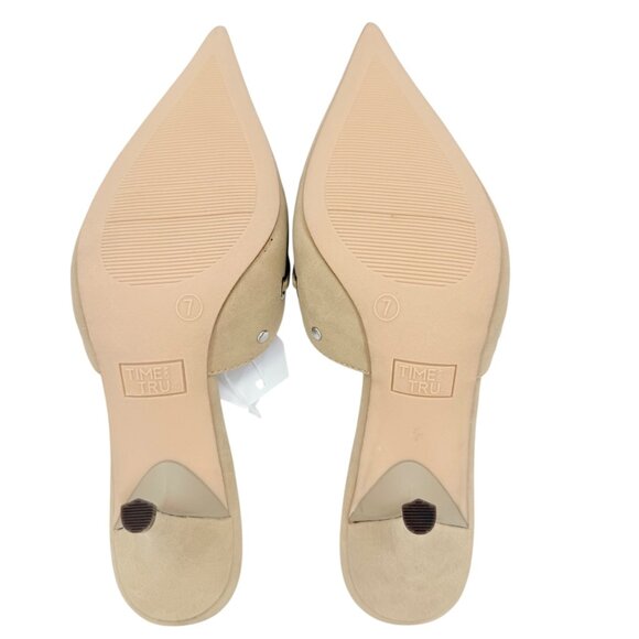 Time and Tru Women's Studded Kitten Heel Tan Mules Shoes Size 10 NWOB - Picture 8 of 12